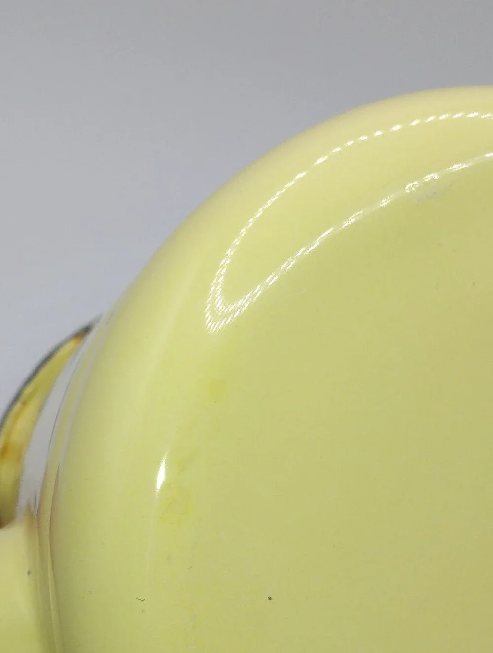 Vintage Yellow Enamelware Coffee Pot, 6 Inches, Bakelite Knob, Black Trim, READ